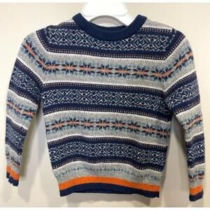 Cotton Wool Blend Kids Dark Blue/Jacquard Knit Orange Pattern Size 4Y